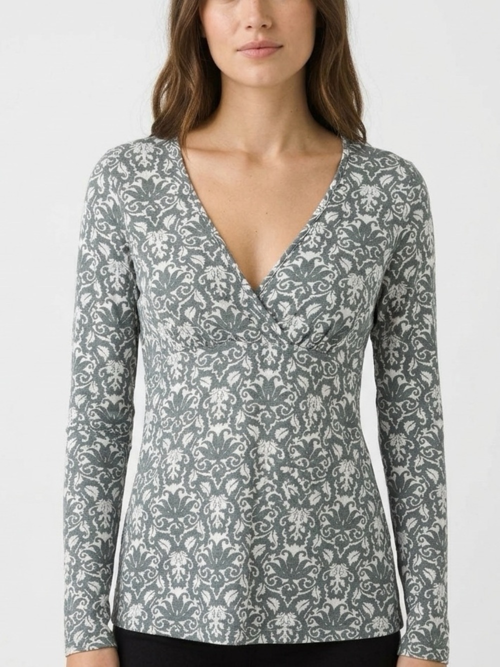 prAna Damask Floral Crossover V-Neck Long Sleeve Top - M - Boho Chic